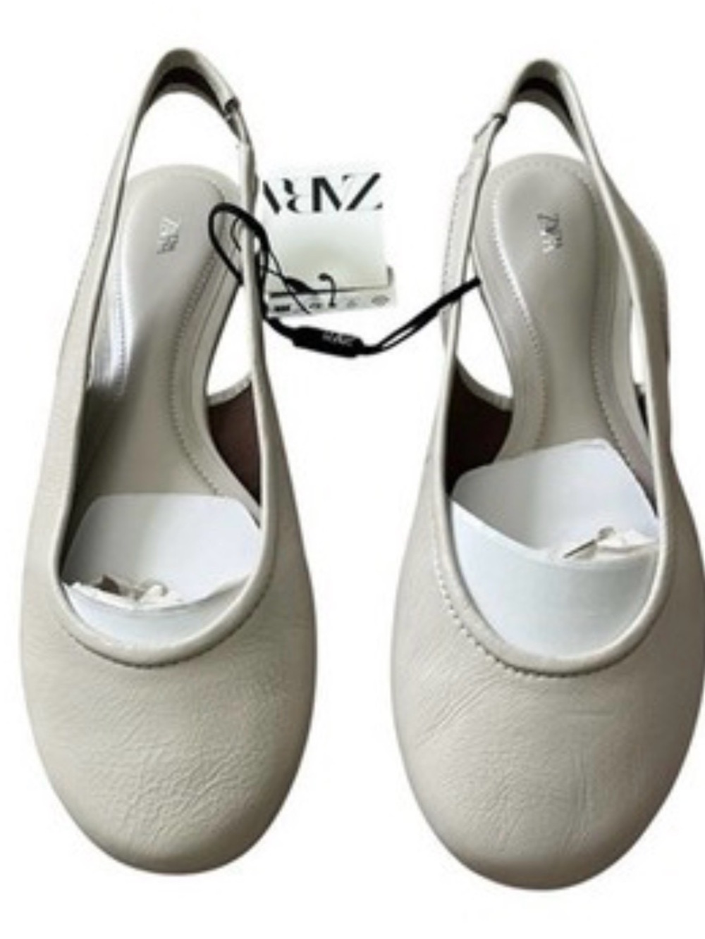 NWT* Zara Cream Grey Slingback Rounded-Toe Ballet Flats